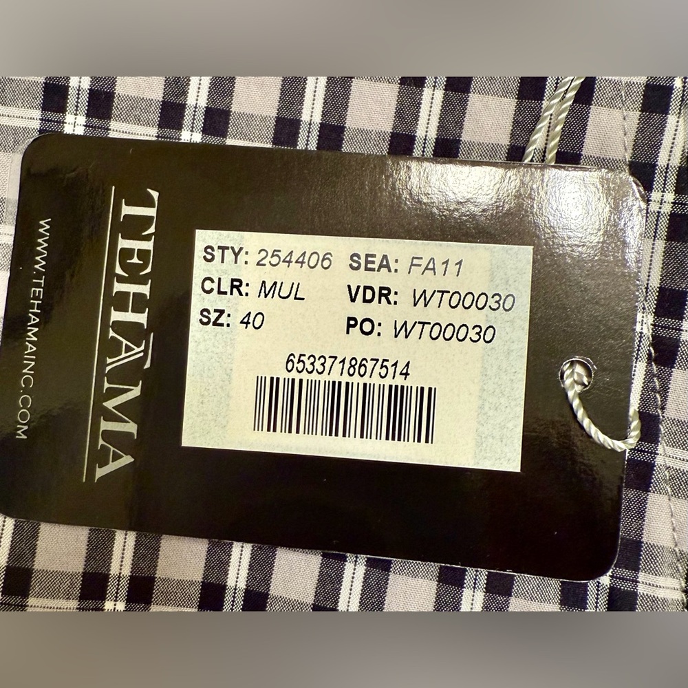 NWT TEHAMA Black and White Checkered Chinos, 100% cotton - Picture 2 of 4